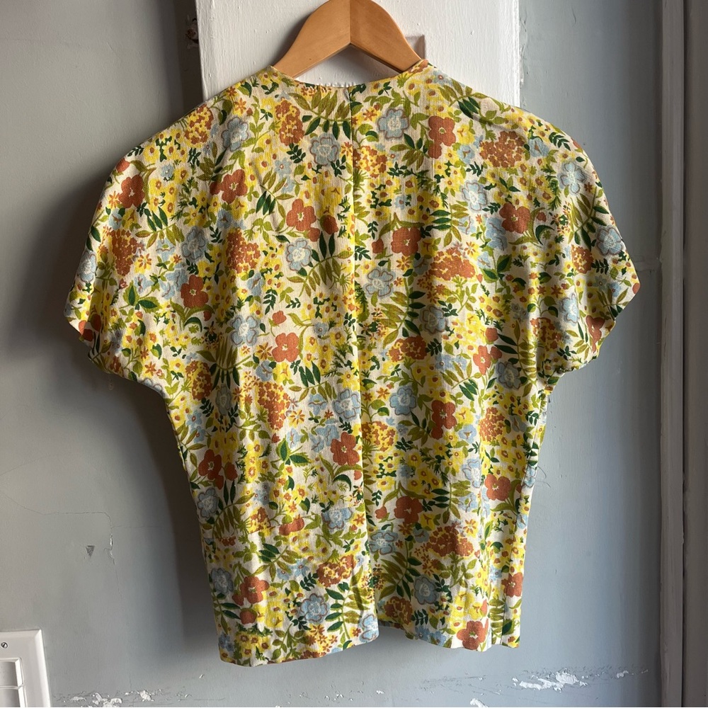 Vintage Yellow Floral Print Short Sleeve Shirt
